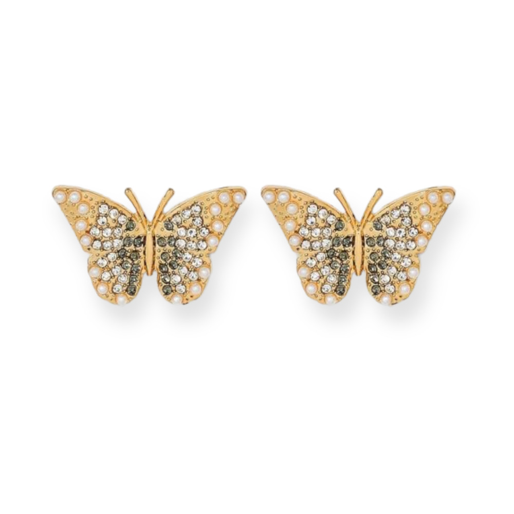 SUGARFIX by BaubleBar Crystal Wings Butterfly Stud Earrings - Gold - NWT